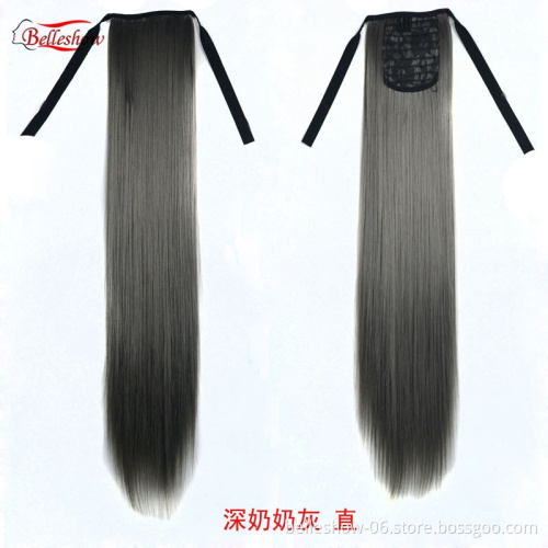 Hot sell Drawstring ponytail Synthetic hair Grey Ponytail Clip in ponytail hair pieces  hair extension